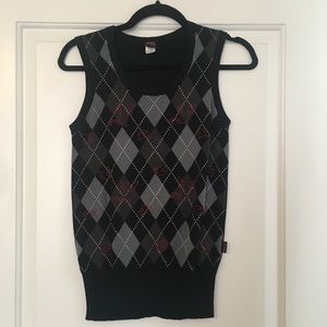 Rare Emily the Strange Argyle Kitty Sweater Vest
